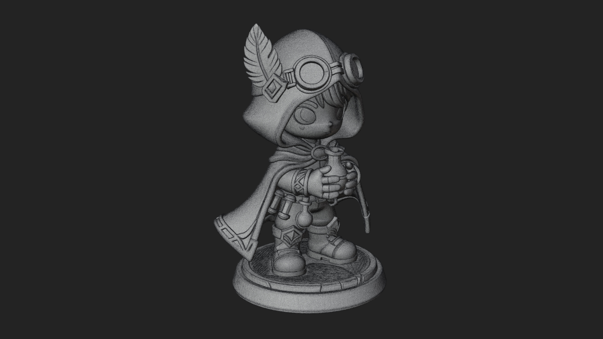 Chibi Hooded Alchemist Statue Design 1 3D Print Model 3D Model