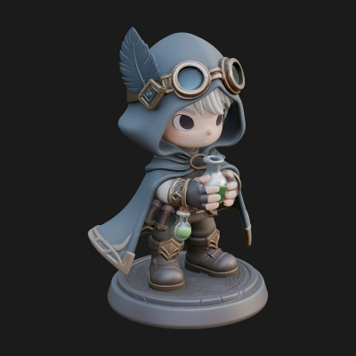 Chibi Hooded Alchemist Statue Design 1 3D Print Model