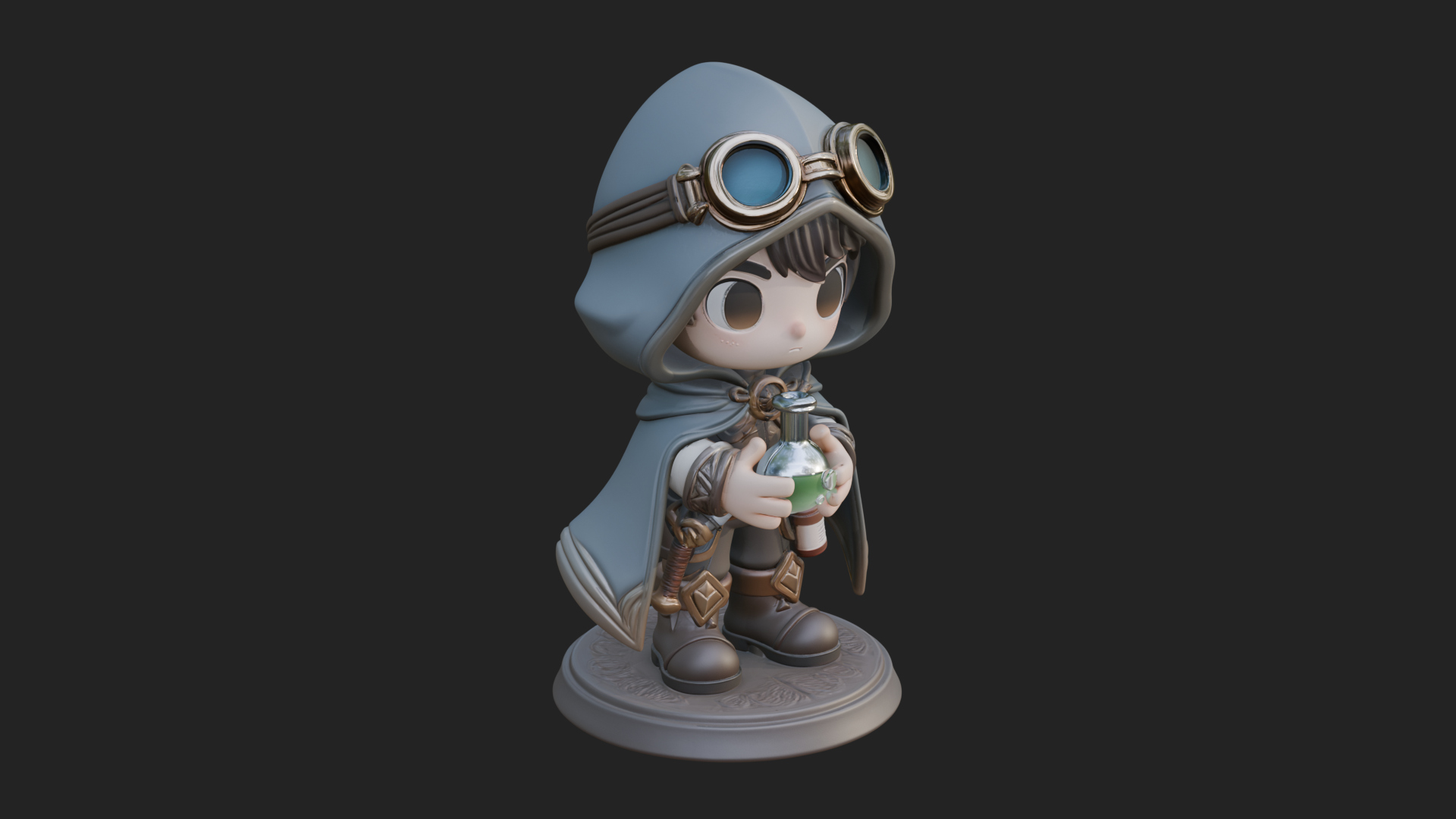 Chibi Hooded Alchemist Statue Design 2 3D Print Model 3D Model
