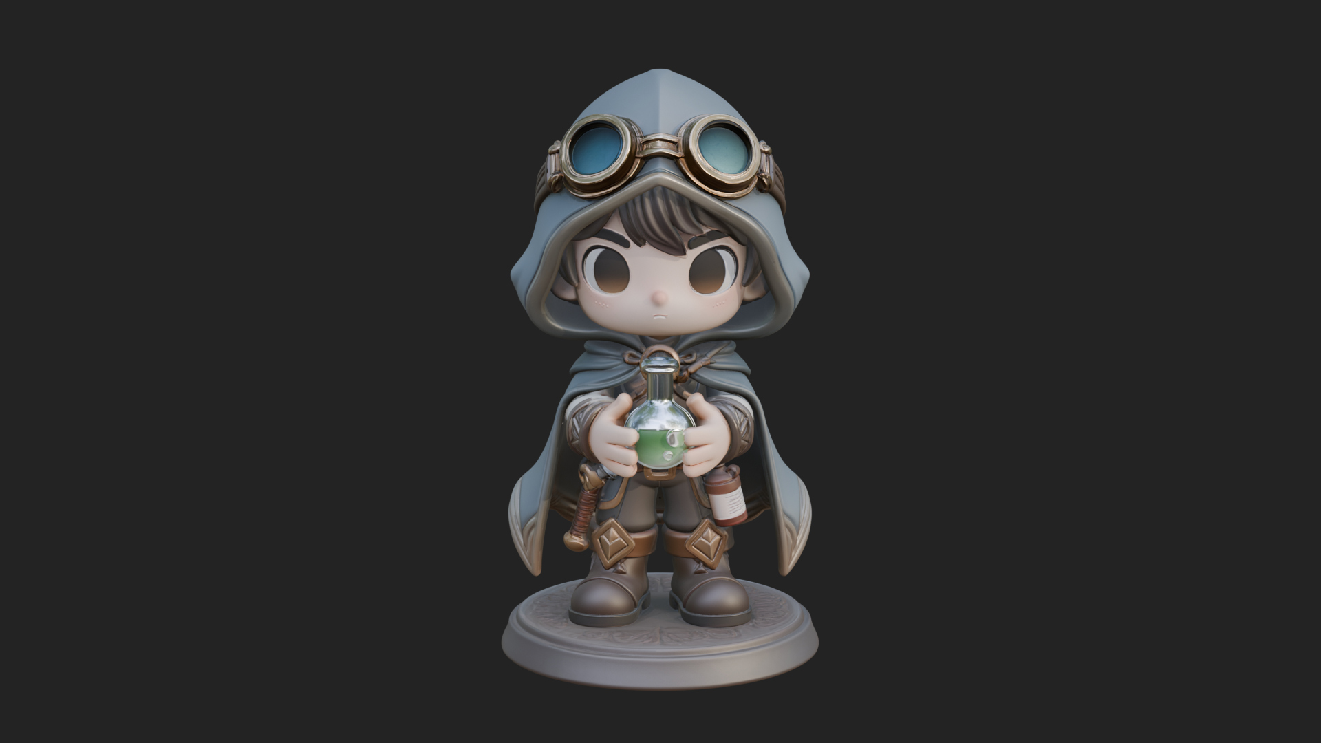 Chibi Hooded Alchemist Statue Design 2 3D Print Model 3D Model