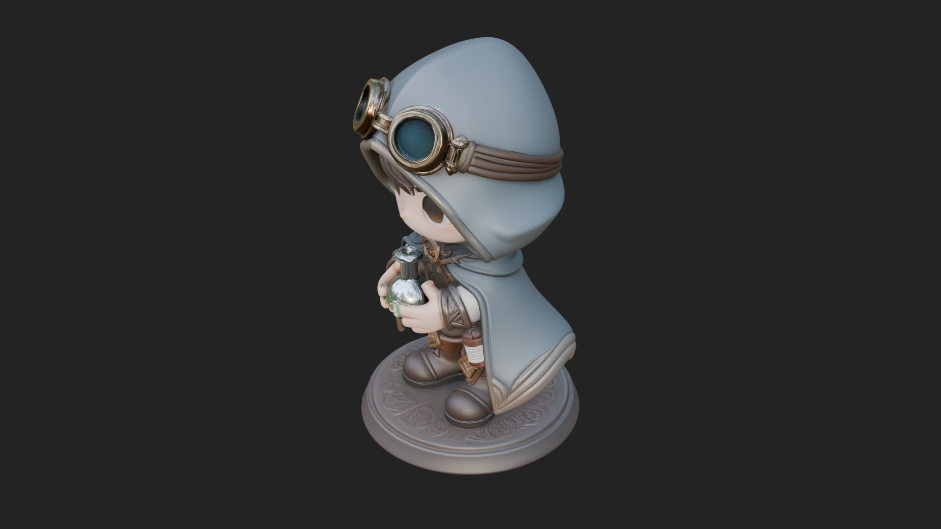 Chibi Hooded Alchemist Statue Design 2 3D Print Model 3D Model