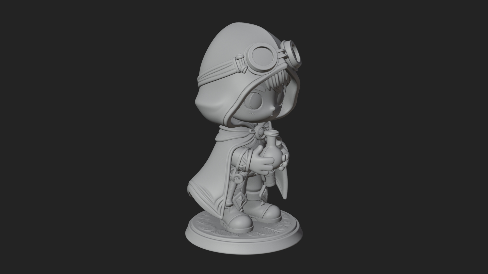 Chibi Hooded Alchemist Statue Design 2 3D Print Model 3D Model