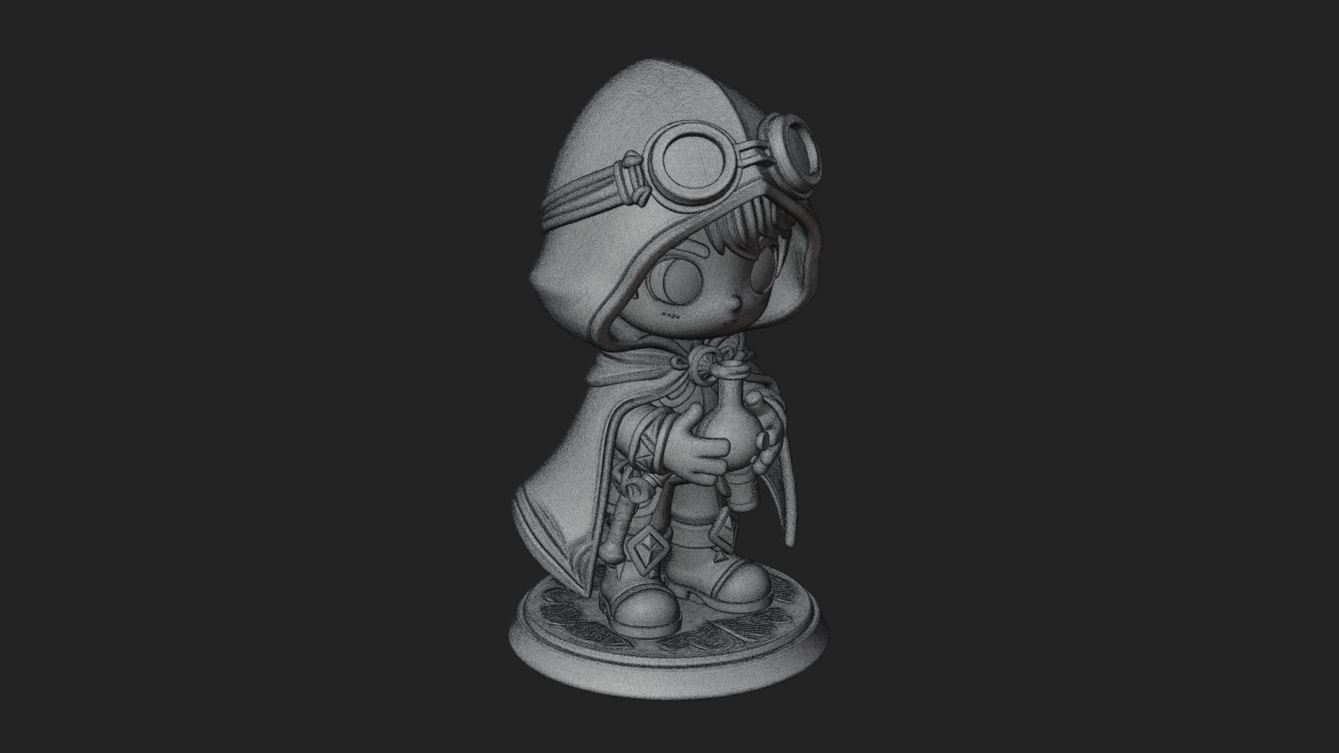 Chibi Hooded Alchemist Statue Design 2 3D Print Model 3D Model