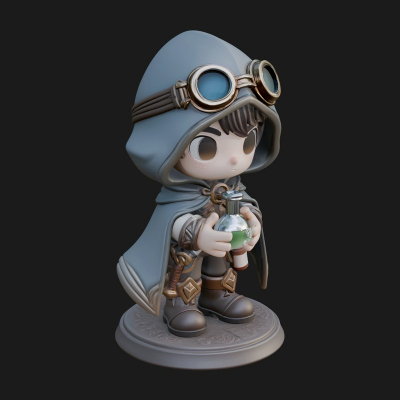 Chibi Hooded Alchemist Statue Design 2 3D Print Model