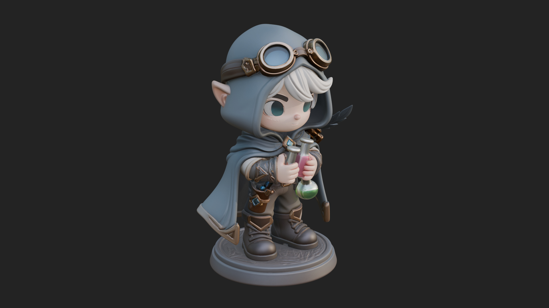 Chibi Hooded Alchemist Statue Design 3 3D Print Model 3D Model
