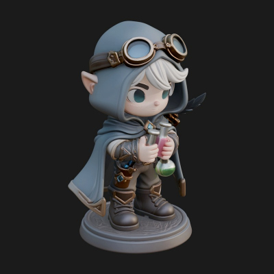 Chibi Hooded Alchemist Statue Design 3 3D Print Model