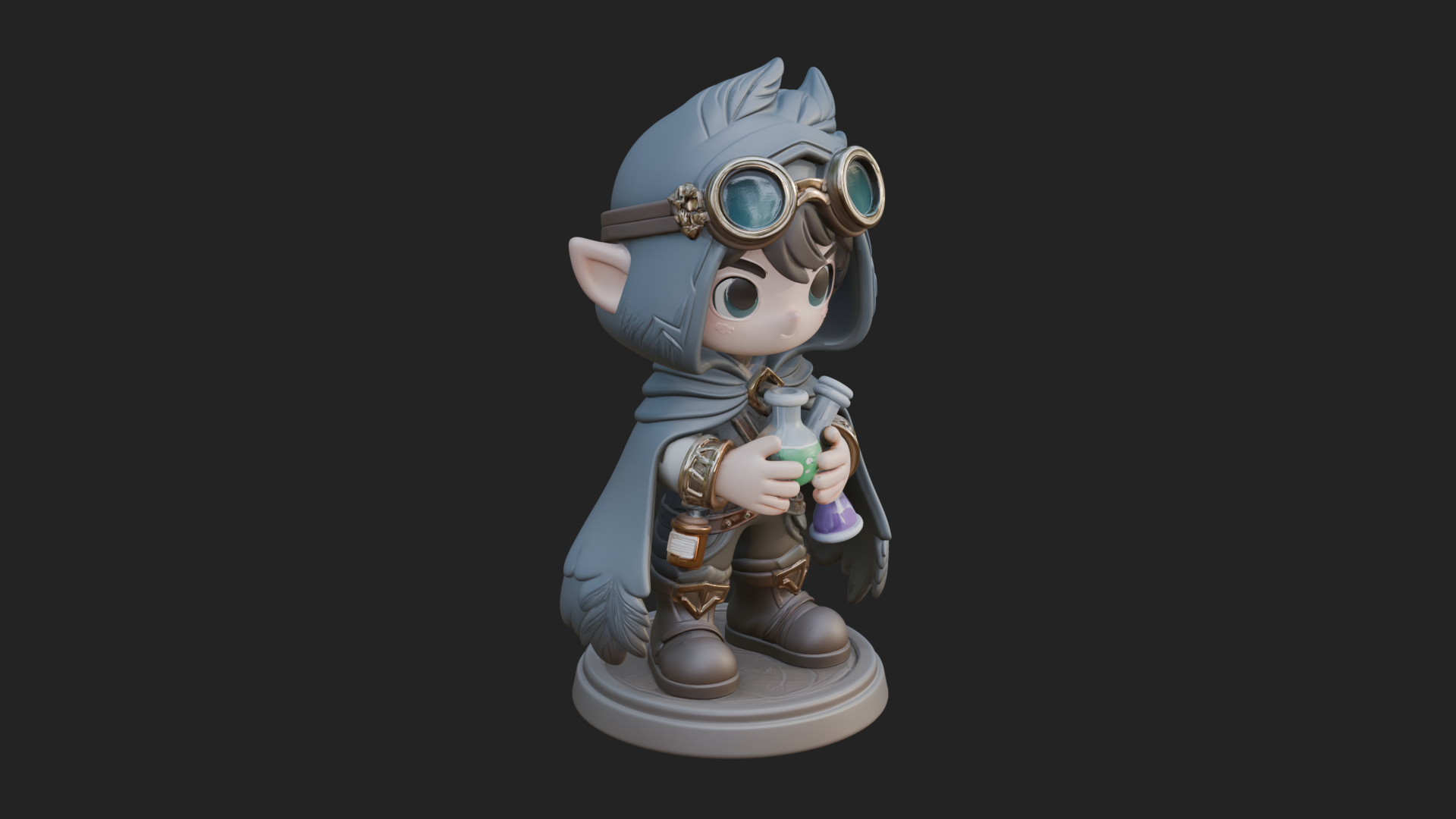 Chibi Hooded Alchemist Statue Design 4 3D Print Model 3D Model