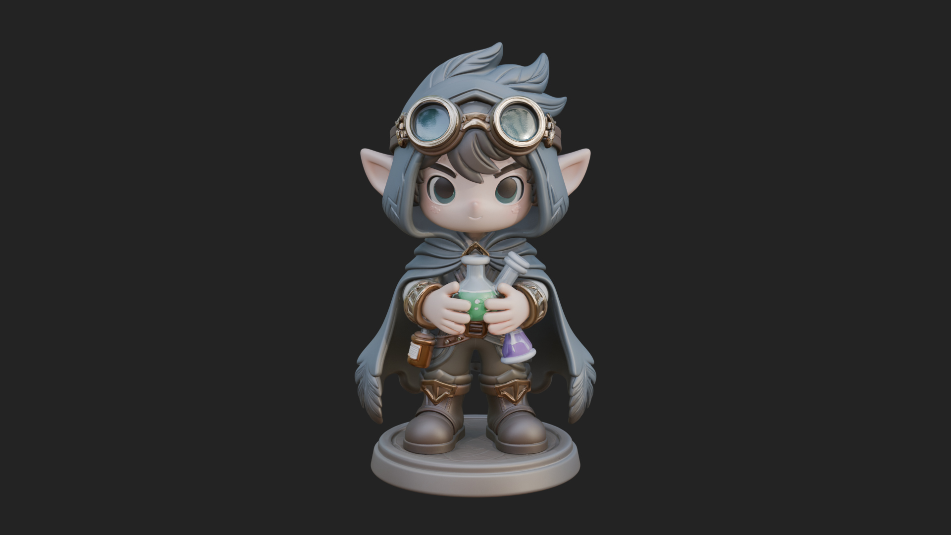 Chibi Hooded Alchemist Statue Design 4 3D Print Model 3D Model