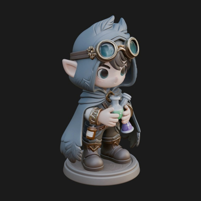 Chibi Hooded Alchemist Statue Design 4 3D Print Model