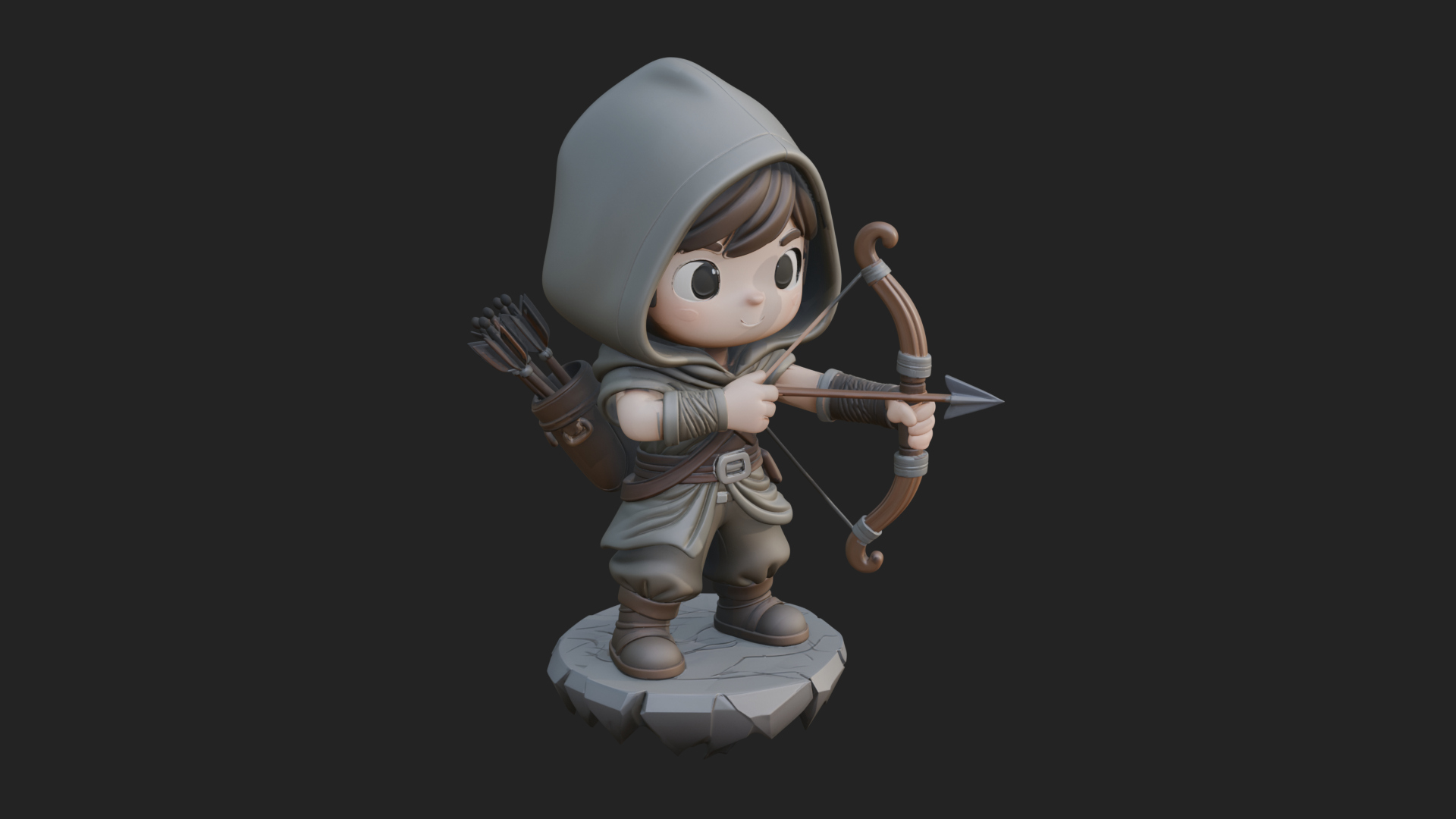 Chibi Hooded Archer Statue Design 1 3D Print Model 3D Model