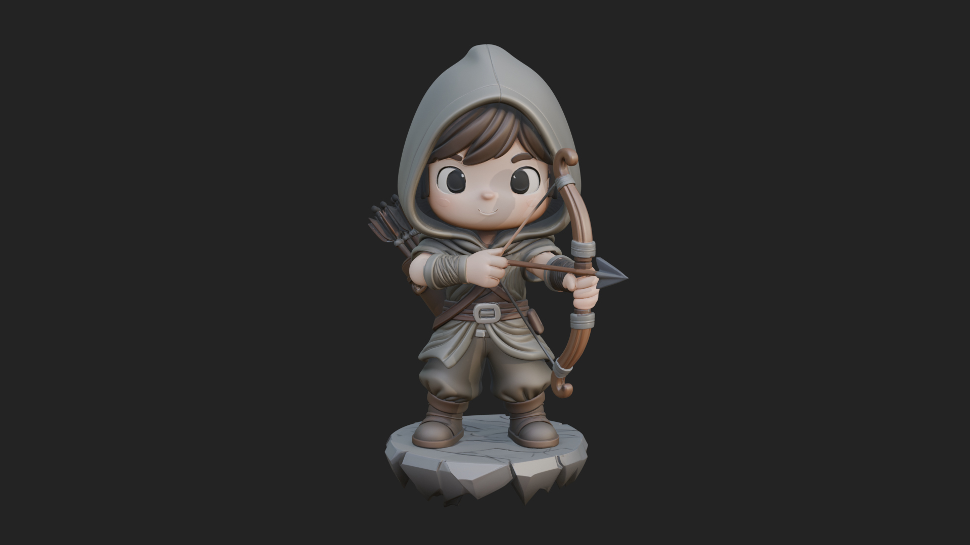 Chibi Hooded Archer Statue Design 1 3D Print Model 3D Model
