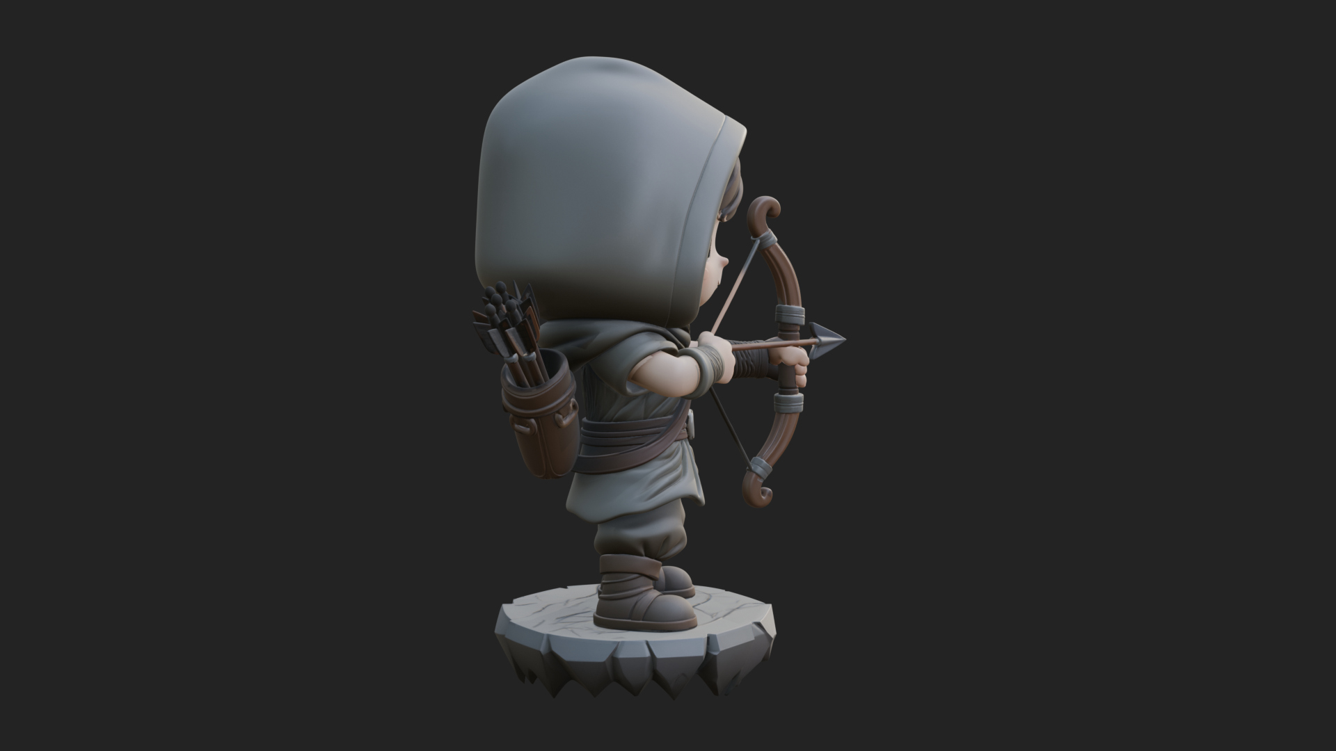 Chibi Hooded Archer Statue Design 1 3D Print Model 3D Model