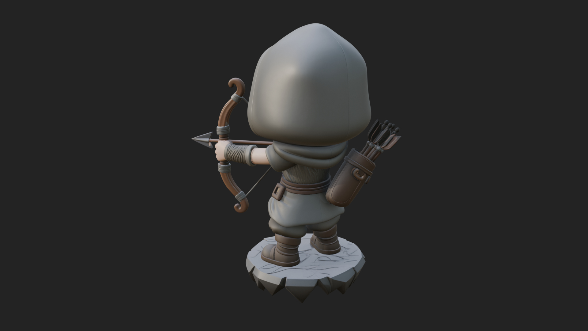 Chibi Hooded Archer Statue Design 1 3D Print Model 3D Model