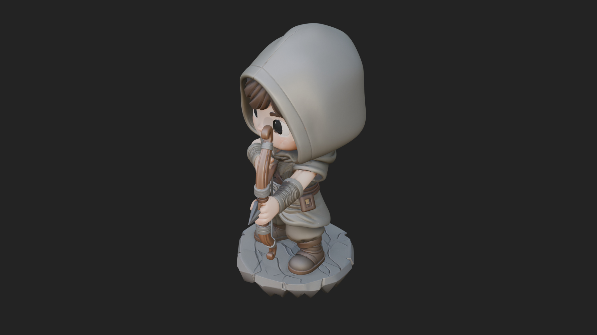 Chibi Hooded Archer Statue Design 1 3D Print Model 3D Model