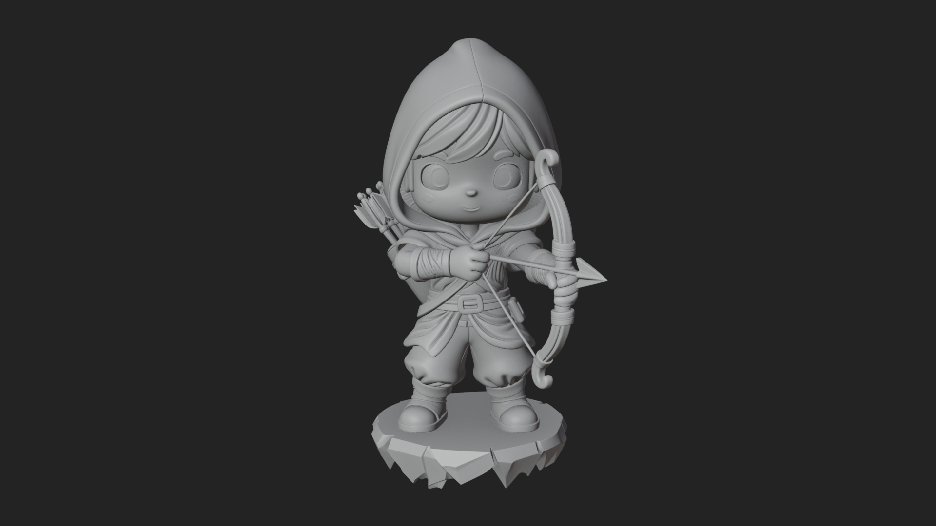 Chibi Hooded Archer Statue Design 1 3D Print Model 3D Model