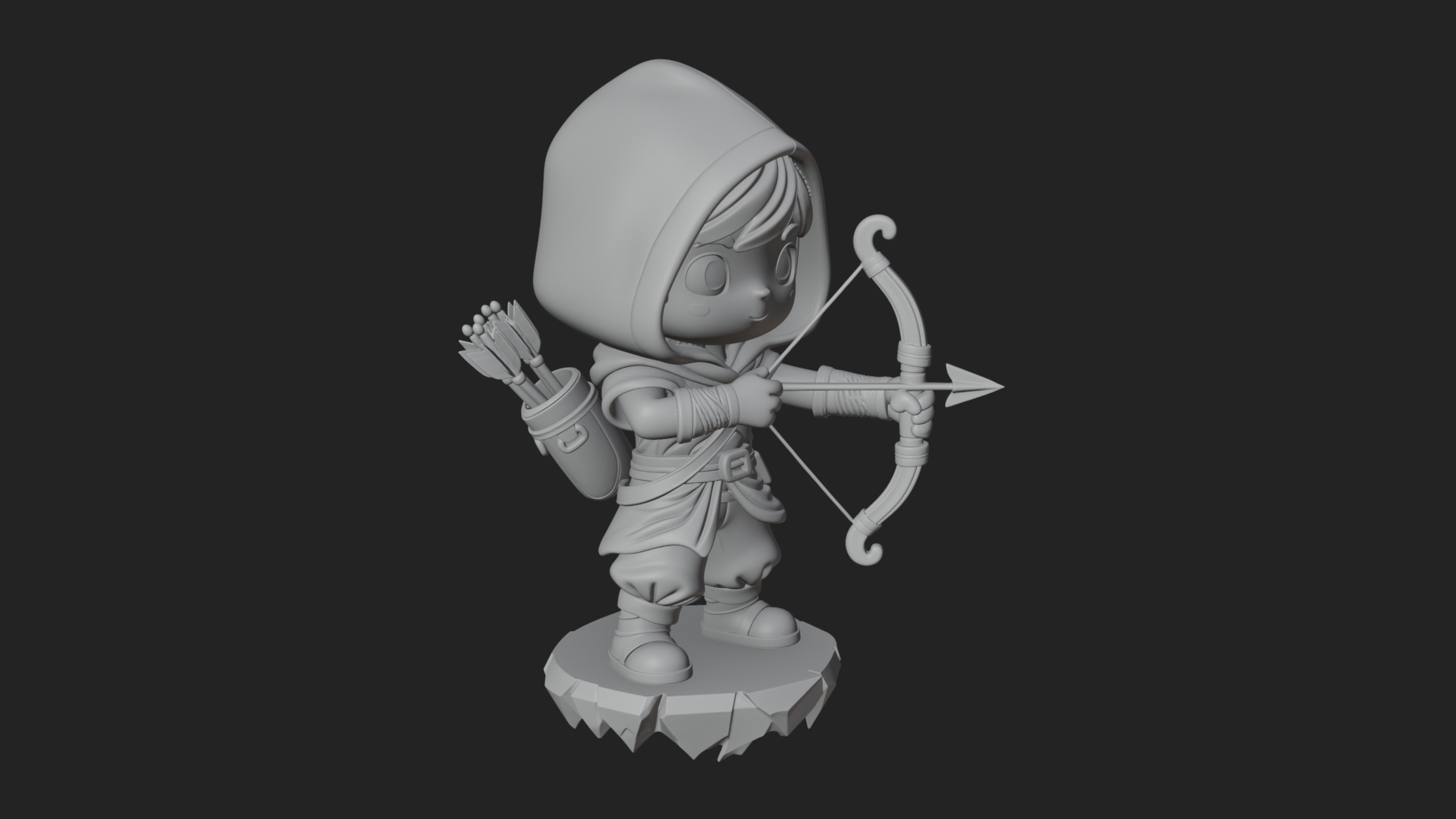Chibi Hooded Archer Statue Design 1 3D Print Model 3D Model