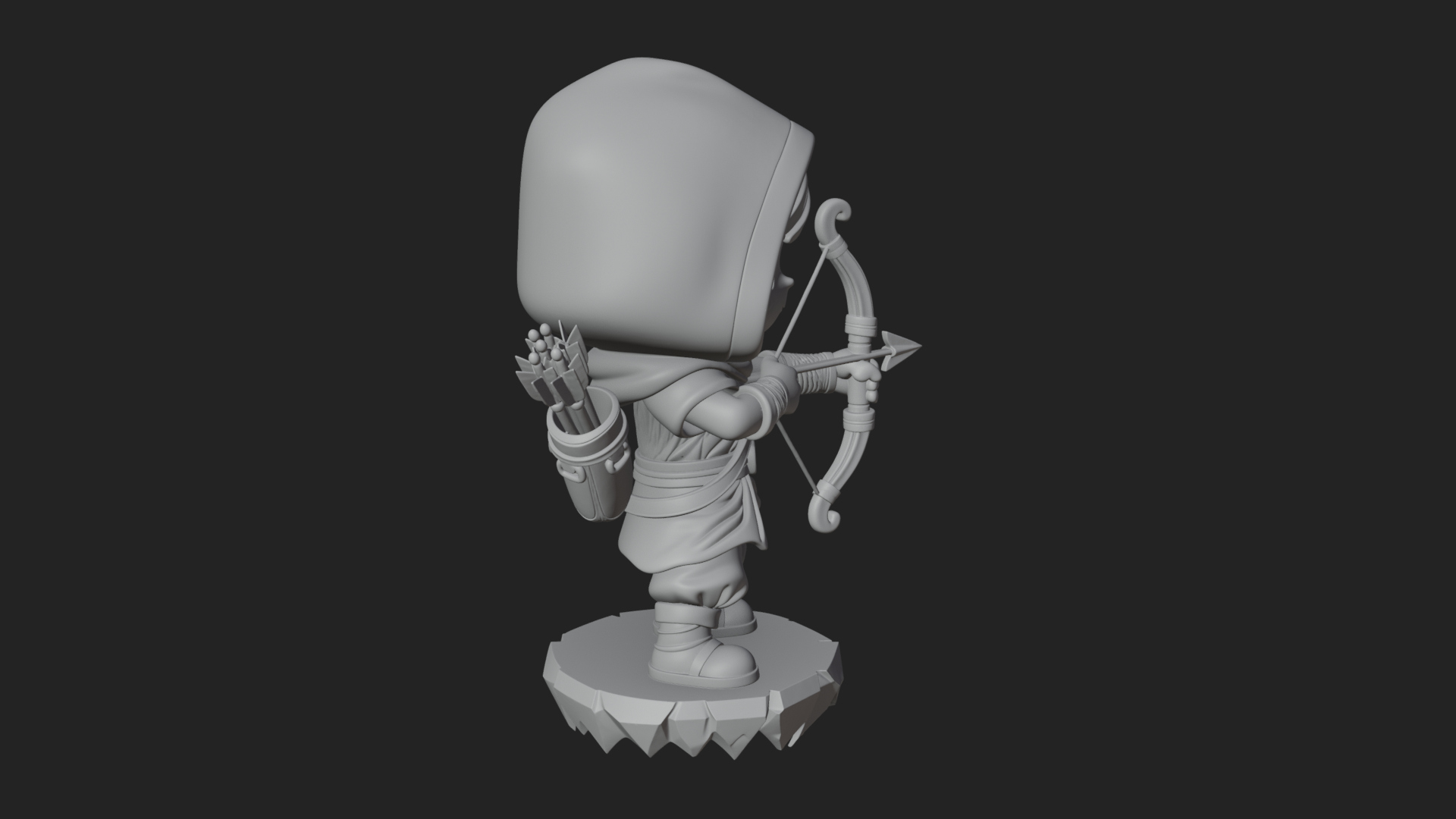 Chibi Hooded Archer Statue Design 1 3D Print Model 3D Model