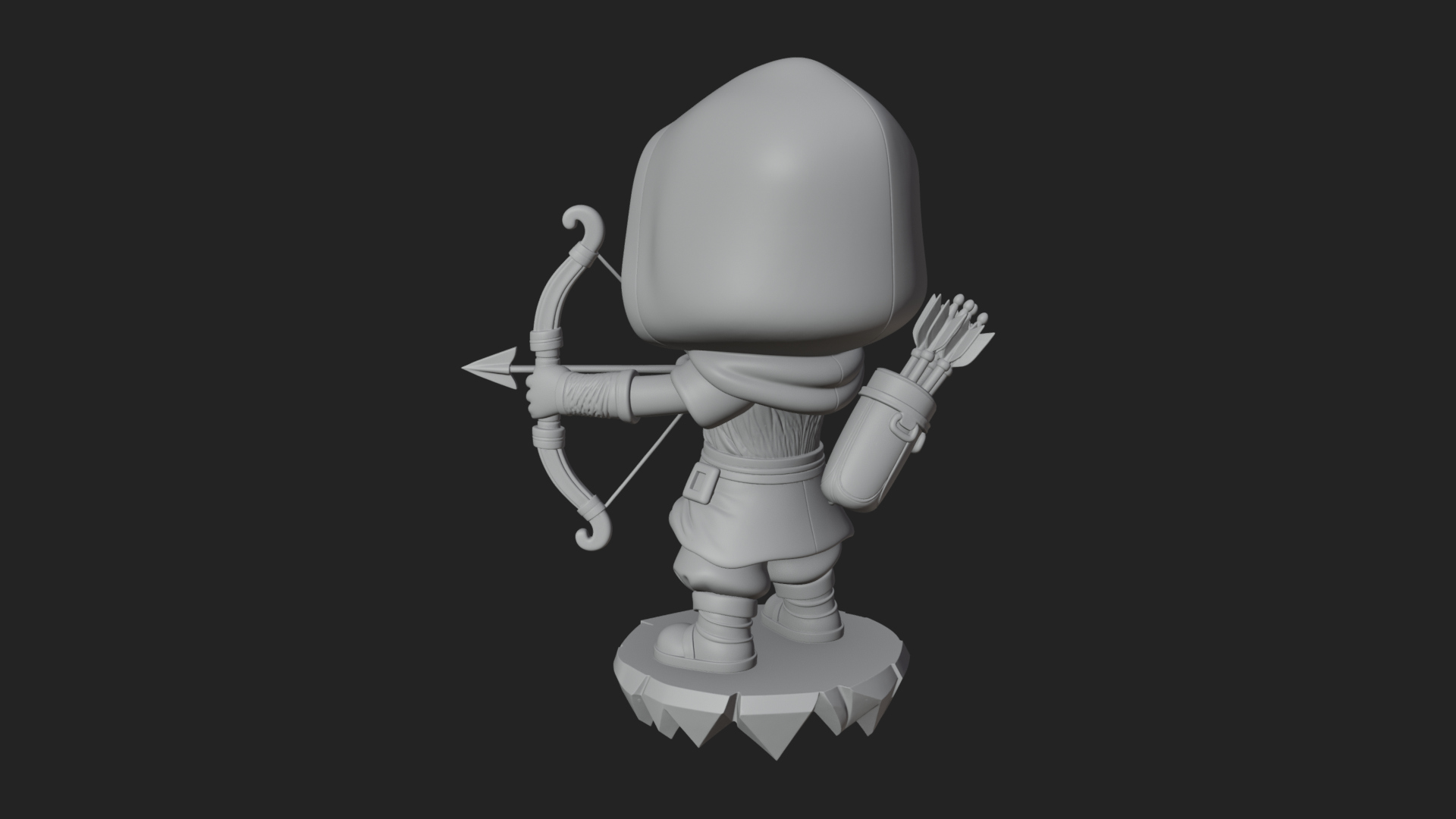 Chibi Hooded Archer Statue Design 1 3D Print Model 3D Model