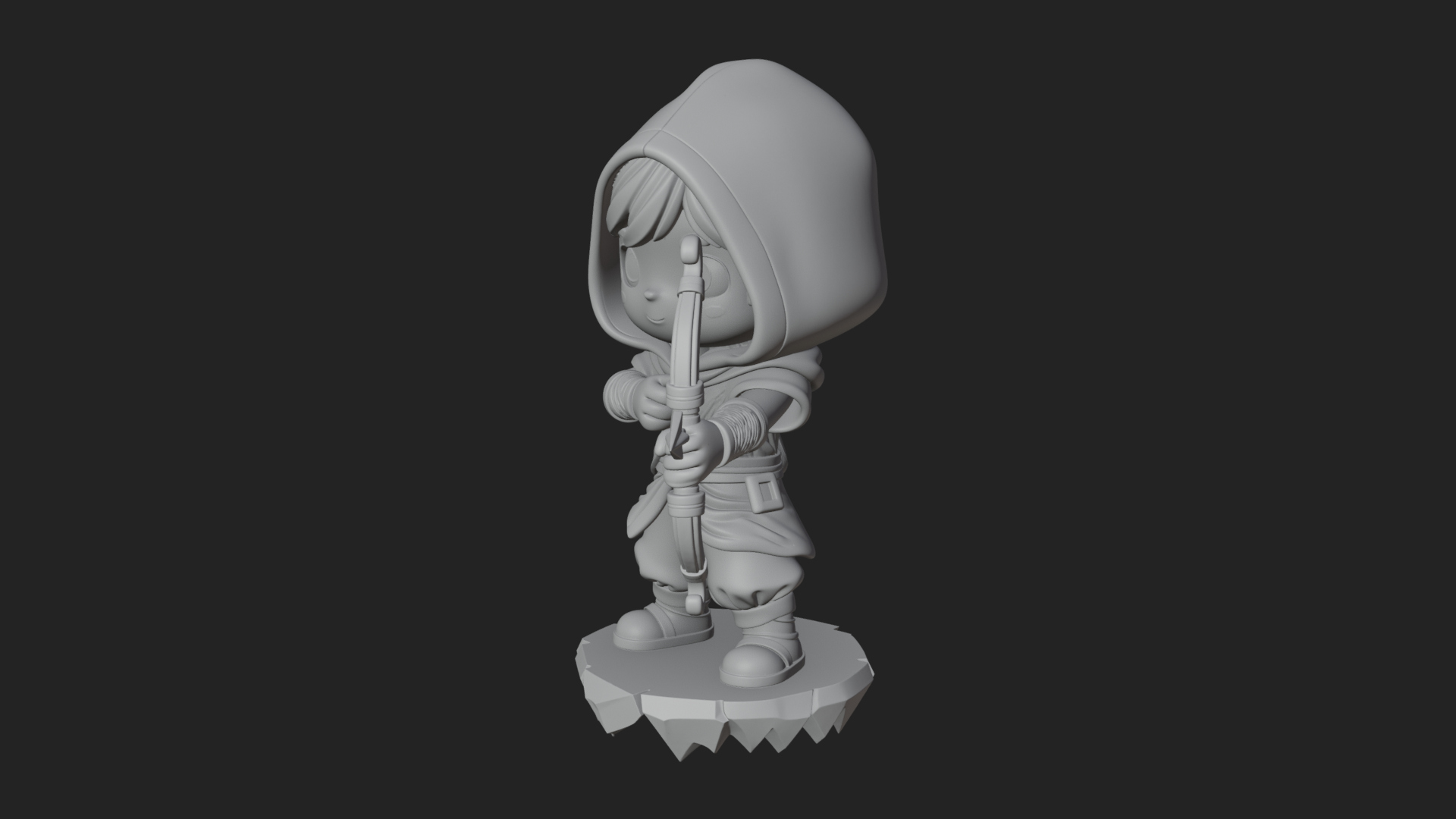 Chibi Hooded Archer Statue Design 1 3D Print Model 3D Model