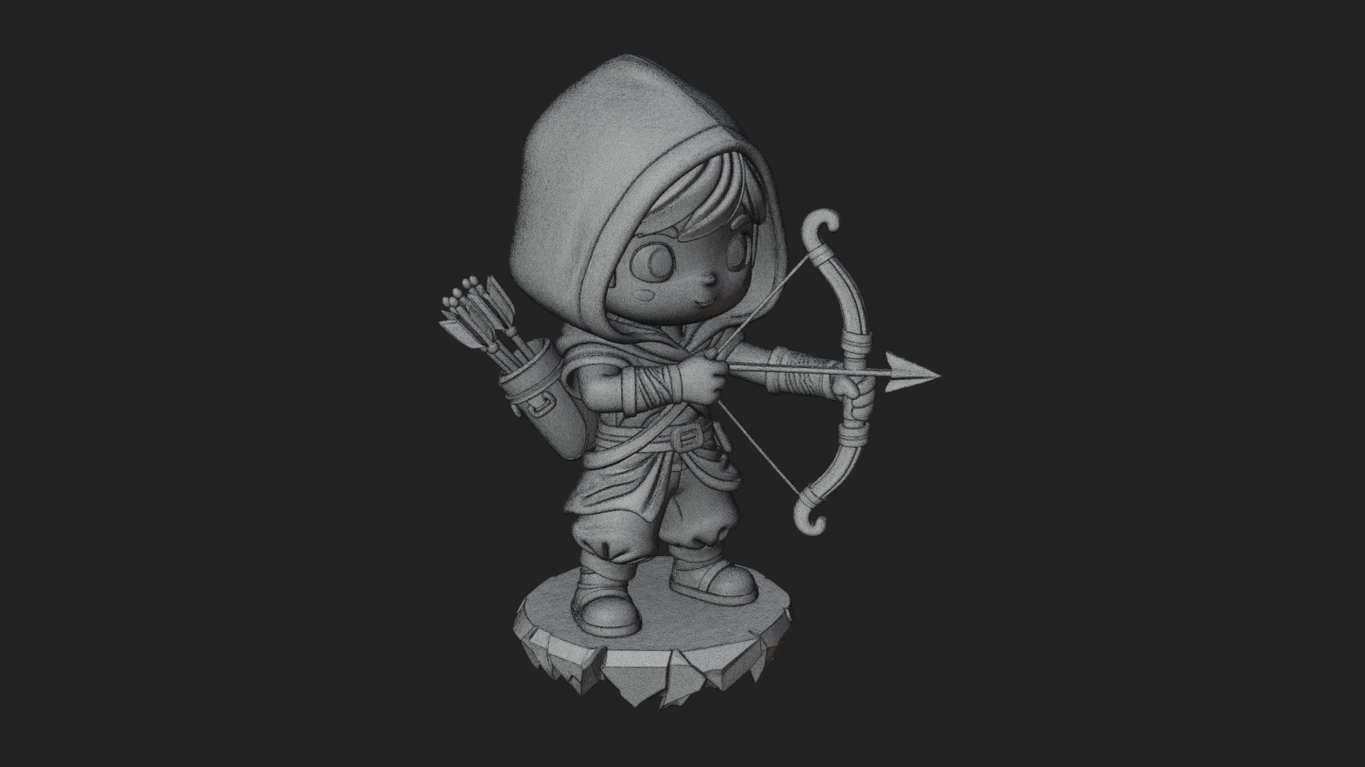 Chibi Hooded Archer Statue Design 1 3D Print Model 3D Model