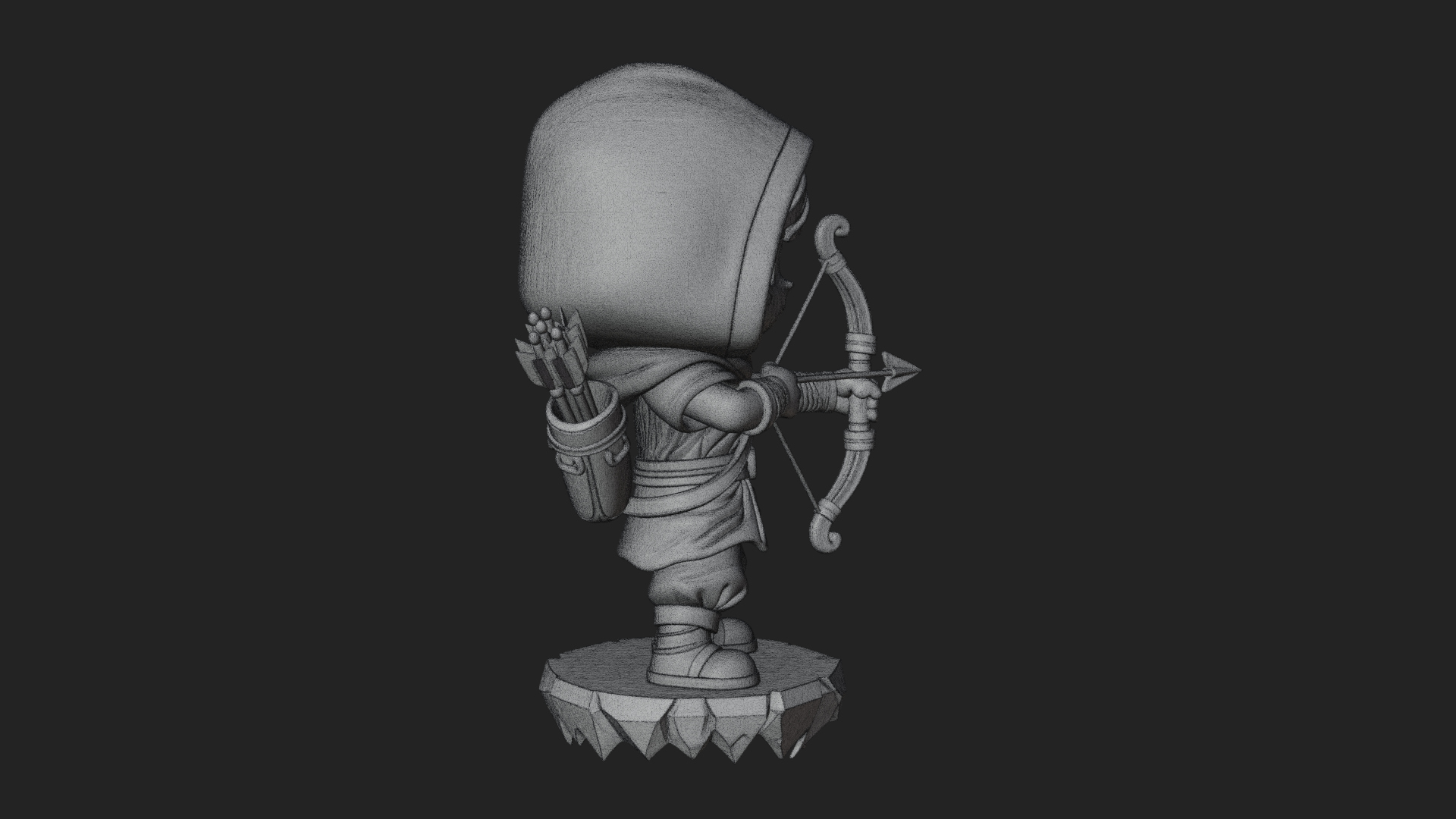Chibi Hooded Archer Statue Design 1 3D Print Model 3D Model