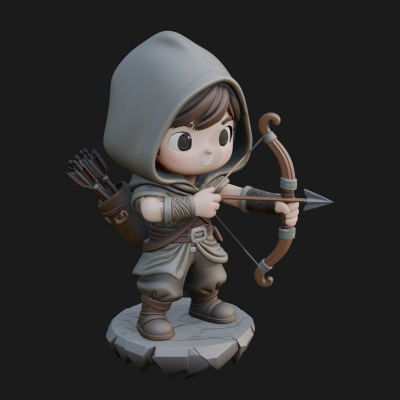 Chibi Hooded Archer Statue Design 1 3D Print Model