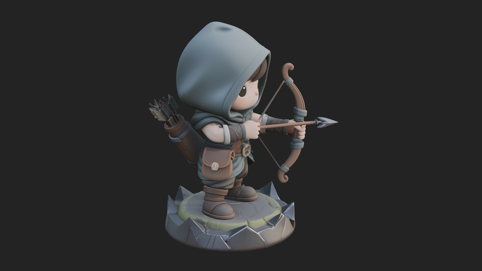Chibi Hooded Archer Statue Design 2 3D Print Model 3D Model