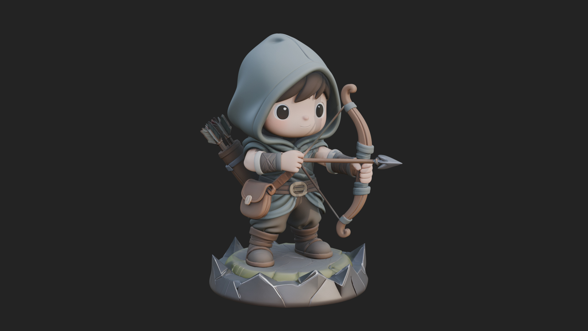 Chibi Hooded Archer Statue Design 2 3D Print Model 3D Model