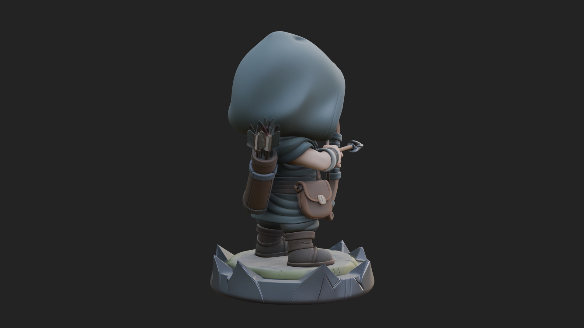 Chibi Hooded Archer Statue Design 2 3D Print Model 3D Model