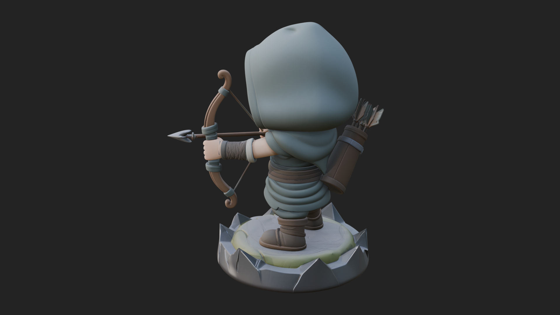 Chibi Hooded Archer Statue Design 2 3D Print Model 3D Model