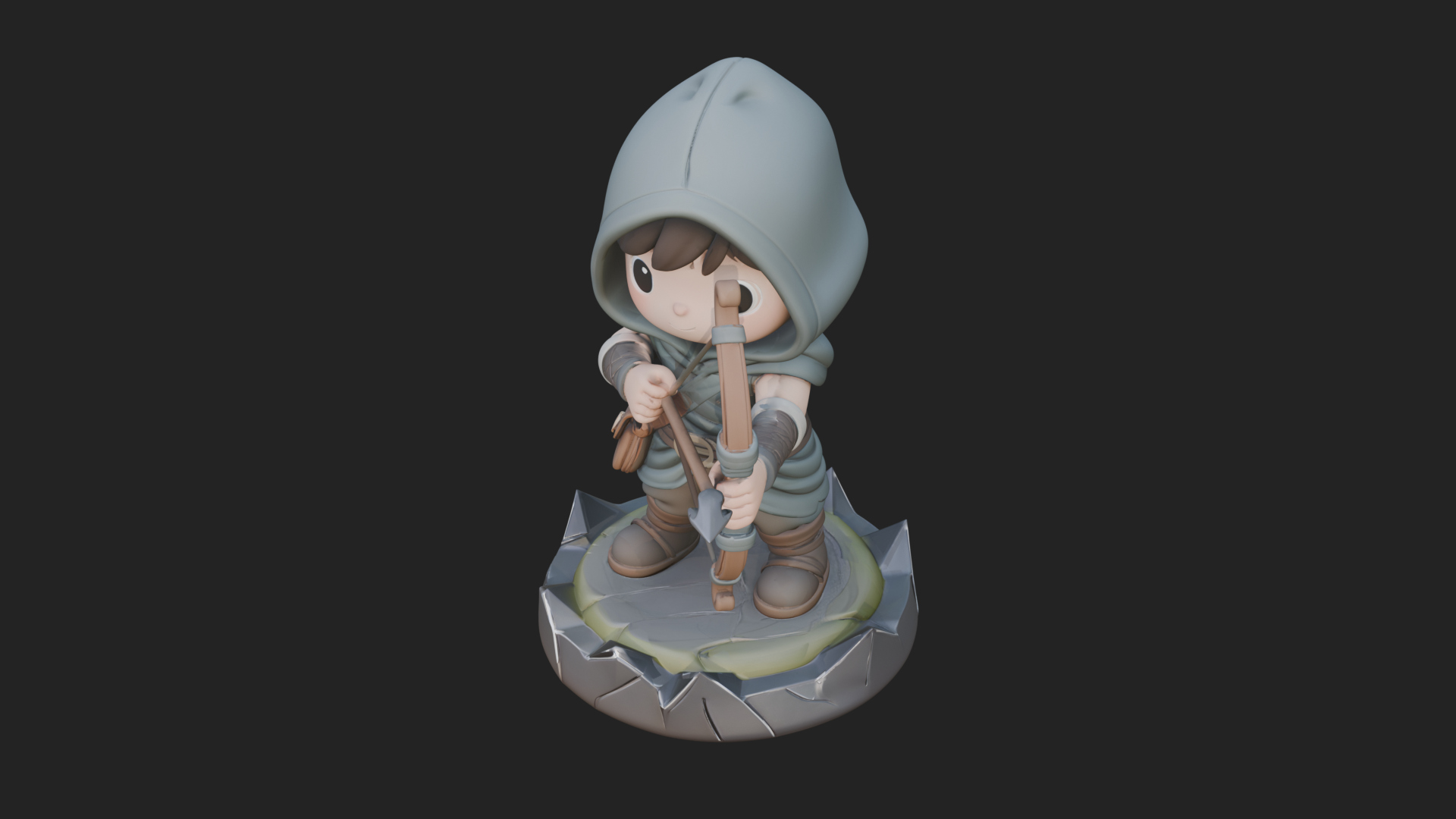 Chibi Hooded Archer Statue Design 2 3D Print Model 3D Model