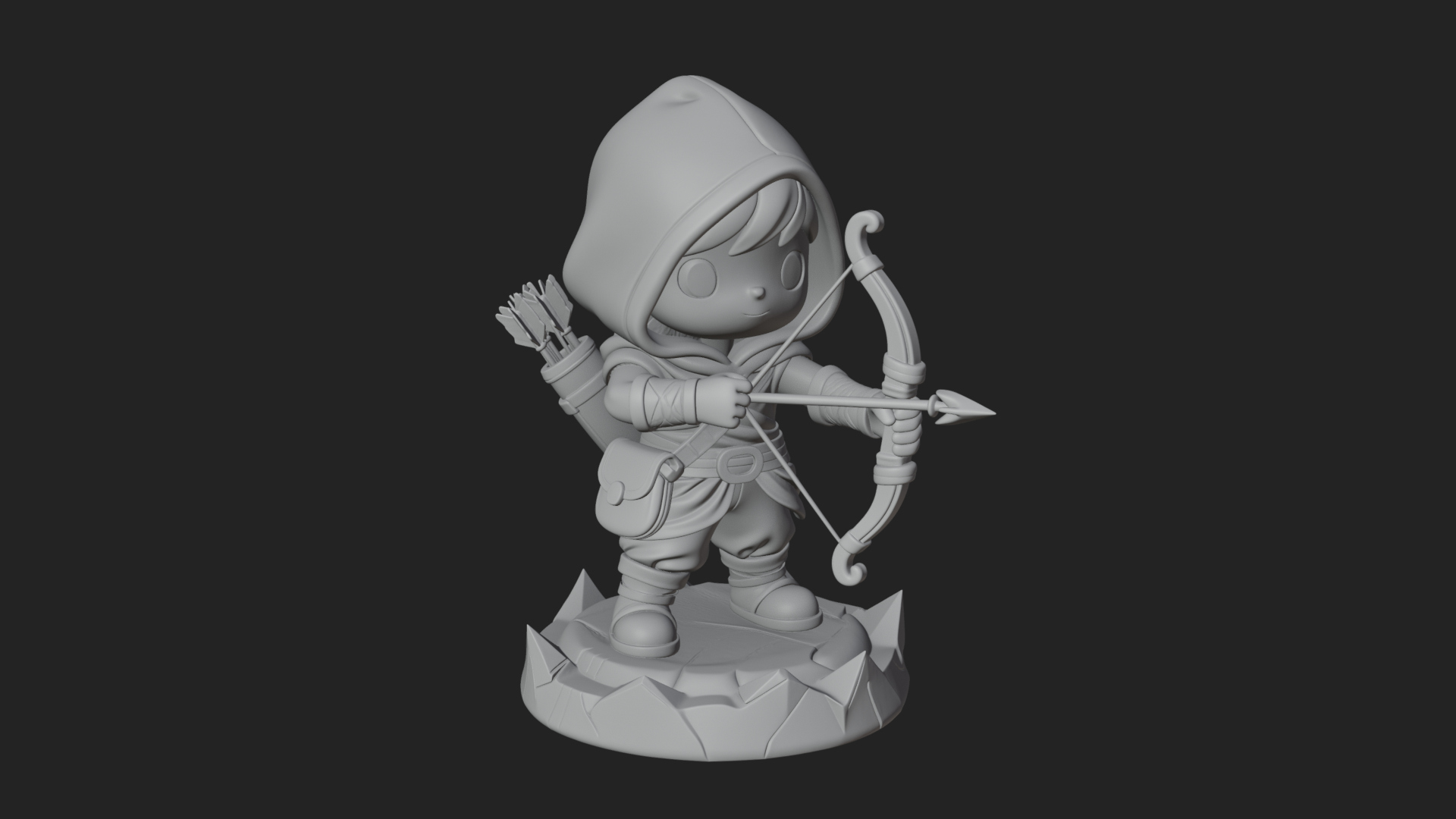 Chibi Hooded Archer Statue Design 2 3D Print Model 3D Model