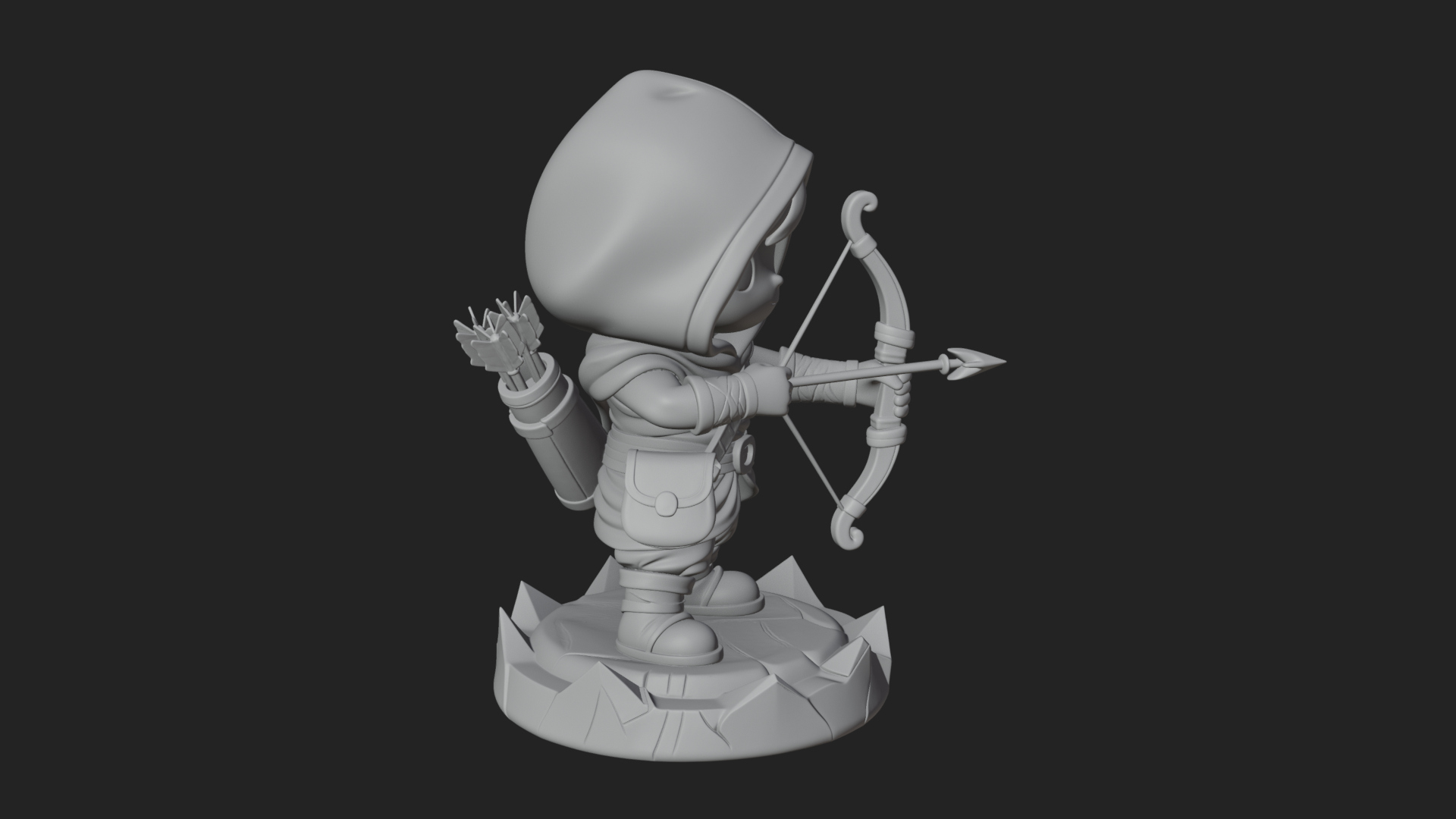 Chibi Hooded Archer Statue Design 2 3D Print Model 3D Model