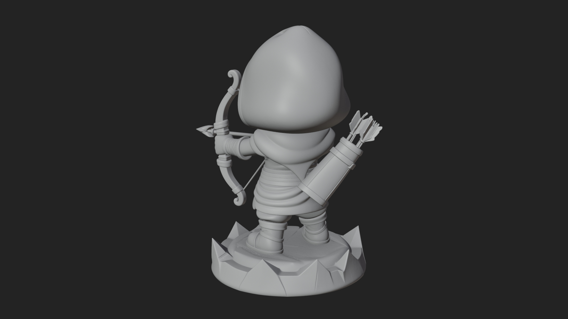 Chibi Hooded Archer Statue Design 2 3D Print Model 3D Model