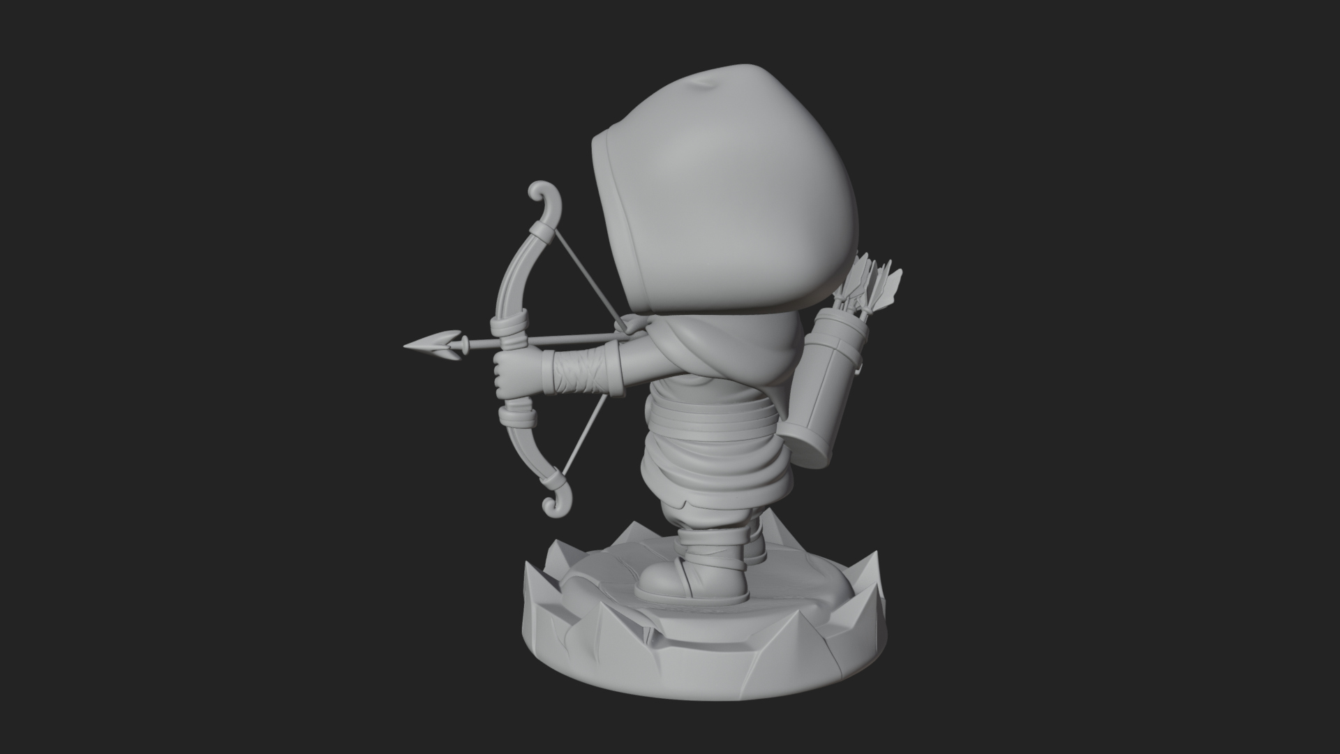 Chibi Hooded Archer Statue Design 2 3D Print Model 3D Model