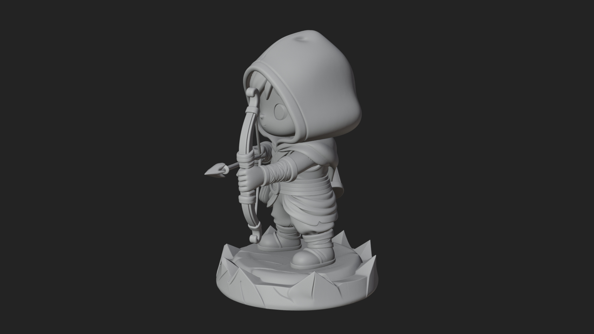 Chibi Hooded Archer Statue Design 2 3D Print Model 3D Model