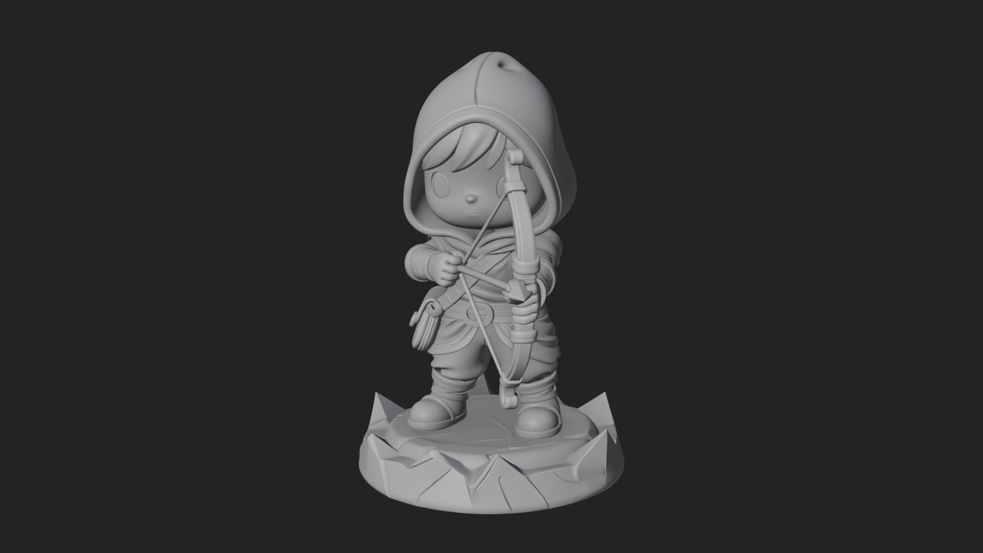 Chibi Hooded Archer Statue Design 2 3D Print Model 3D Model