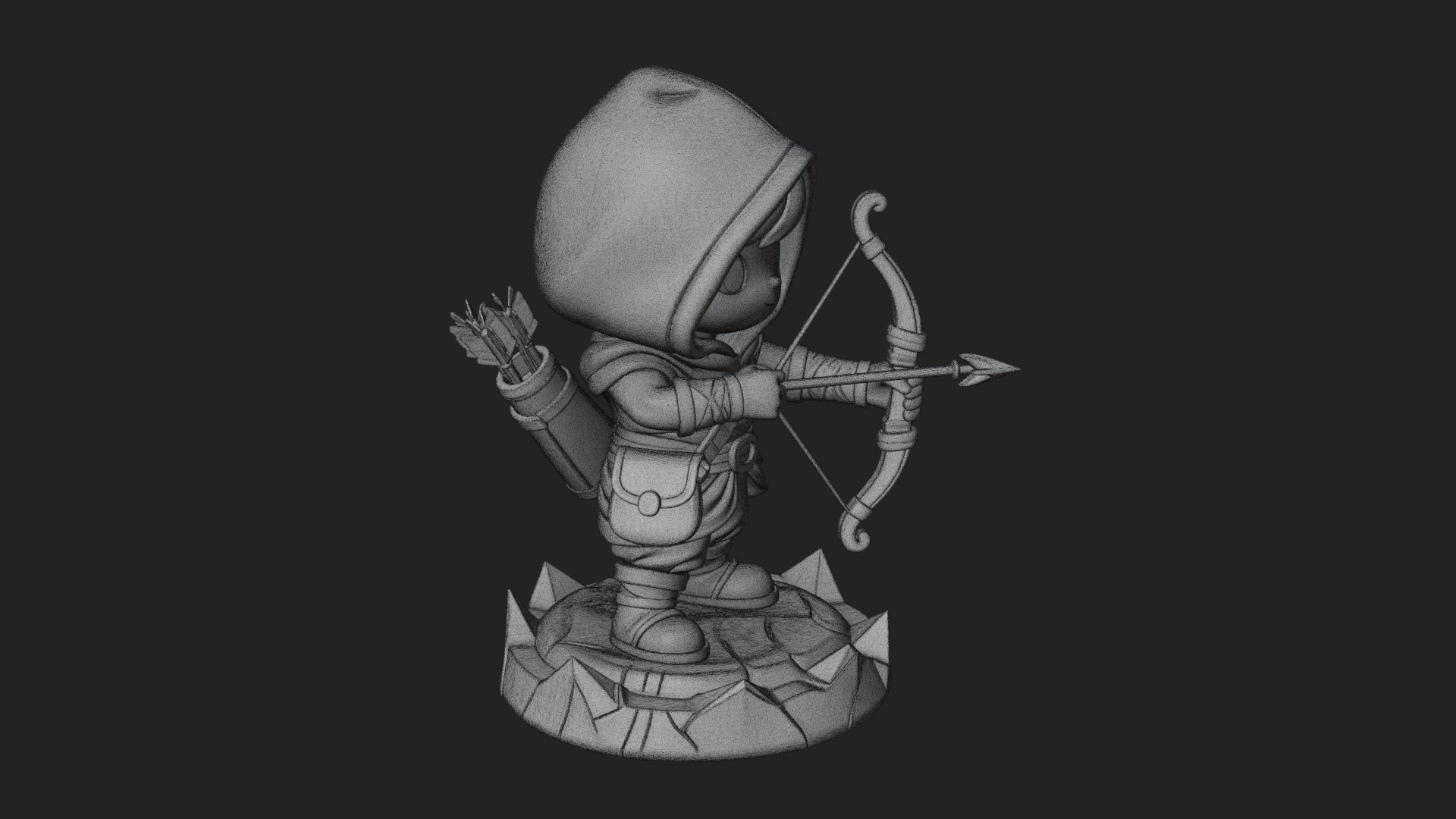 Chibi Hooded Archer Statue Design 2 3D Print Model 3D Model