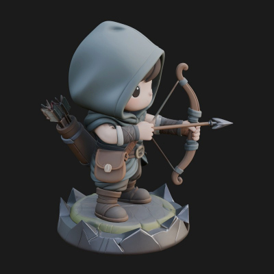 Chibi Hooded Archer Statue Design 2 3D Print Model
