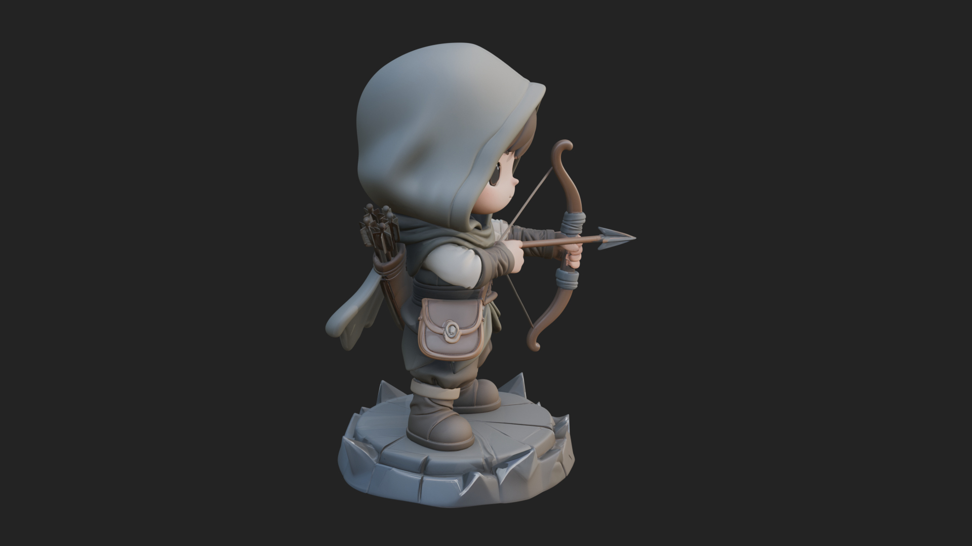 Chibi Hooded Archer Statue Design 3 3D Print Model 3D Model