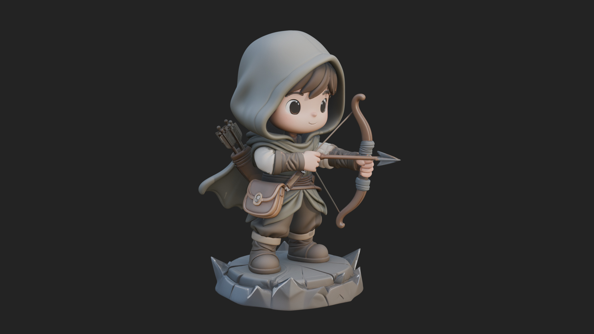 Chibi Hooded Archer Statue Design 3 3D Print Model 3D Model