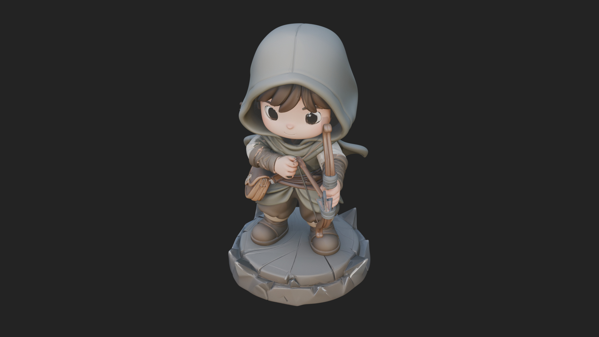 Chibi Hooded Archer Statue Design 3 3D Print Model 3D Model