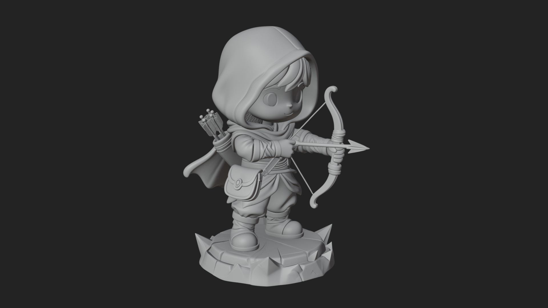 Chibi Hooded Archer Statue Design 3 3D Print Model 3D Model