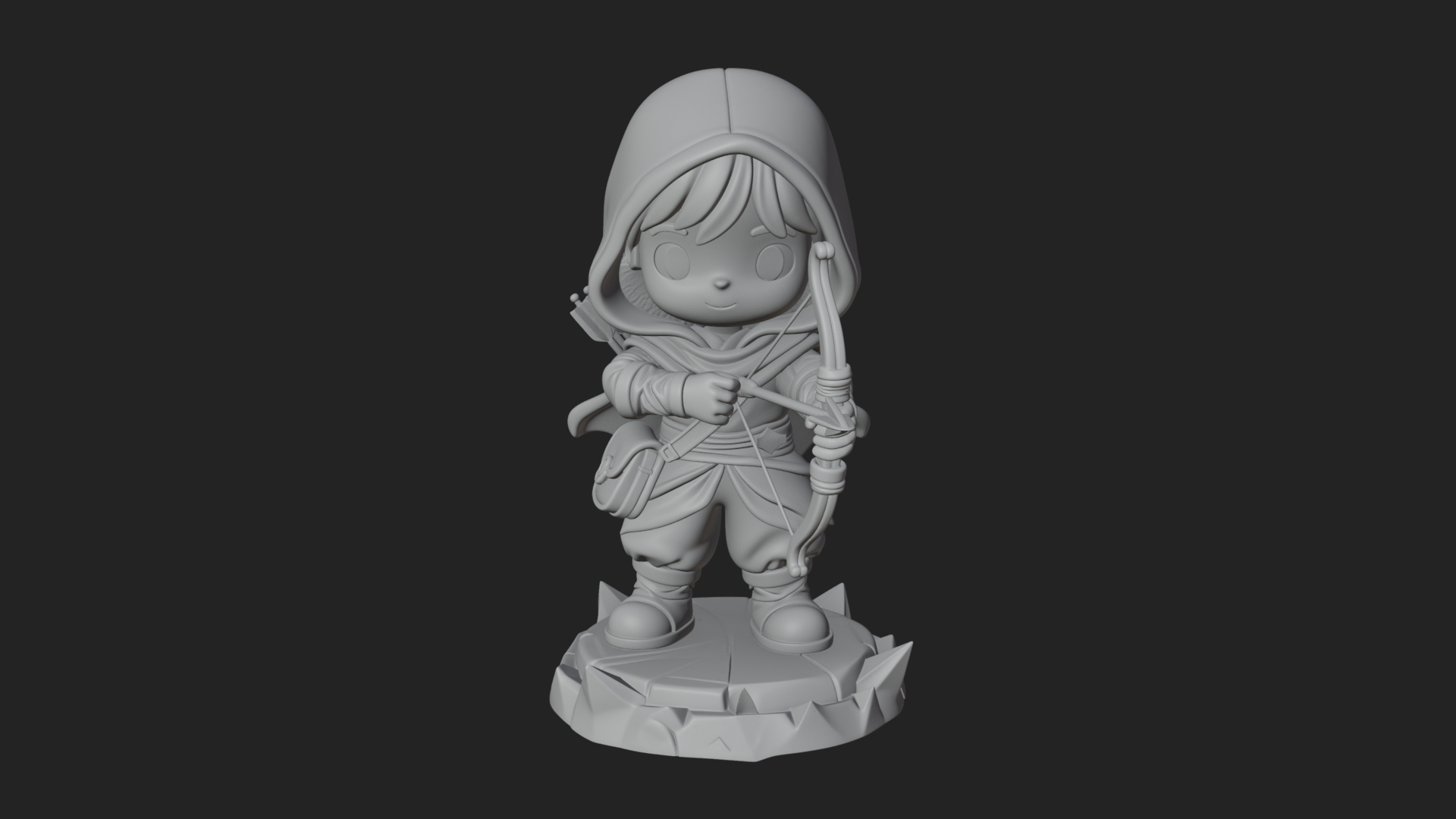 Chibi Hooded Archer Statue Design 3 3D Print Model 3D Model