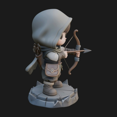 Chibi Hooded Archer Statue Design 3 3D Print Model