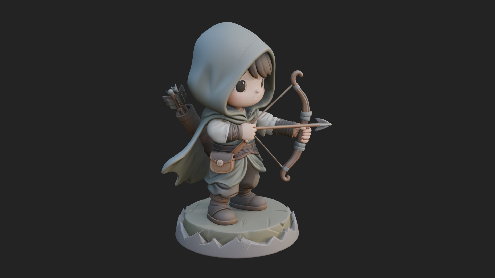 Chibi Hooded Archer Statue Design 4 3D Print Model 3D Model