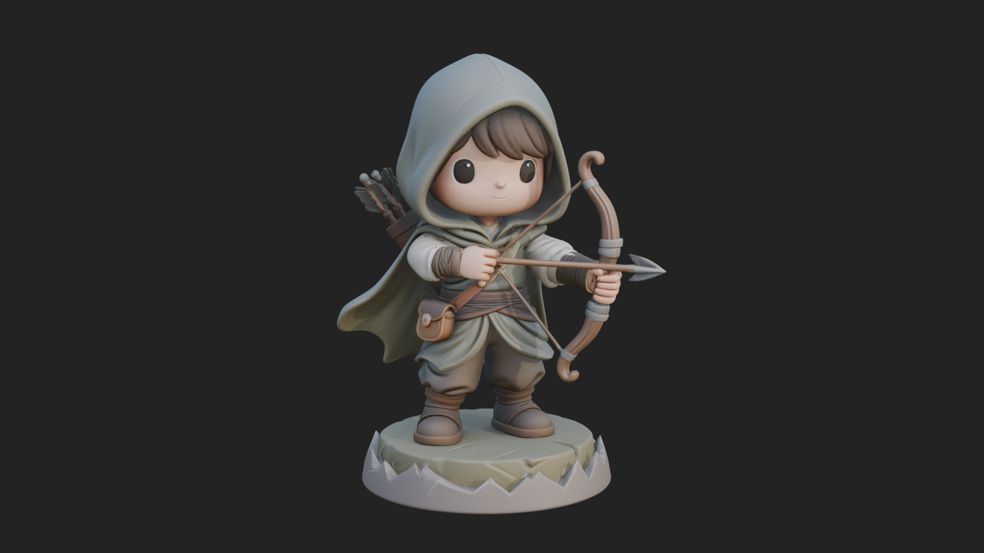 Chibi Hooded Archer Statue Design 4 3D Print Model 3D Model