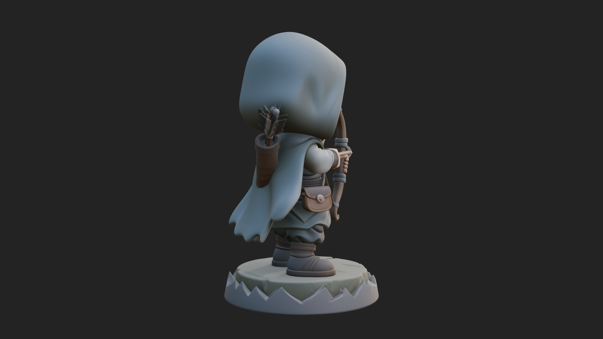 Chibi Hooded Archer Statue Design 4 3D Print Model 3D Model