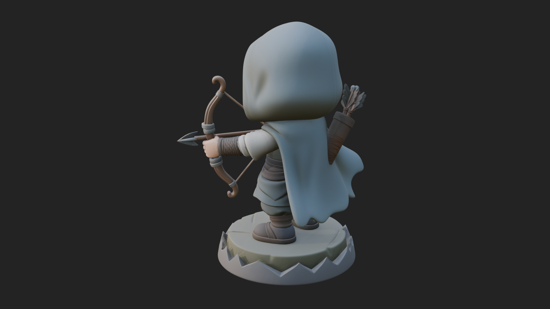 Chibi Hooded Archer Statue Design 4 3D Print Model 3D Model