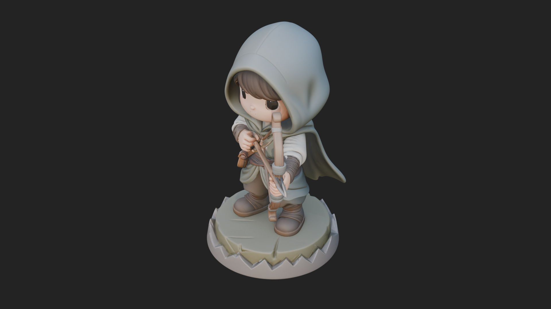 Chibi Hooded Archer Statue Design 4 3D Print Model 3D Model
